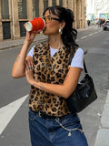 YESMYTOOL  -  Woman Clothing Fashion Leopard Print Vest Sexy V-neck Sleeveless Cardigan Tops Streetwear 2024 Autumn Female Casual Tank Tops