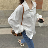 YESMYTOOL  -  New Basic Tops Shirts Long Sleeve Spring Autumn Korean Style Pocket White Shirts Office Ladies Loose Casual Blouse