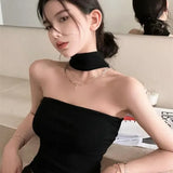 YESMYTOOL  -  Sexy Sweet Black Vest Off Shoulder Women 2024 Summer Design Halter Solid Elegant Fashion Casual All-match Waistcoat Trend