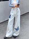 YESMYTOOL  -   Blue Jeans Plus Size Women Y2k Fashion Loose Butterfly Patchwork Causal High Waist Denim Pants Streetwear Retro Bottoms