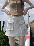 YESMYTOOL  -  Women Streetwear White Fashion Elegant Workwear Denim Mini Skirt Summer High Waist Hip Wrapped A-line Short Jean Skirt Versatile