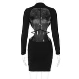 YESMYTOOL  -  Sexy Backless Bandage Mini Dress Elegant Outfits For Women Party Club Long Sleeve Bodycon Dresses In Black Vestido