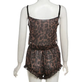 YESMYTOOL  -   Leopard Shorts Set One Line Shoulder Sexy Backless Open Navel Sling Tank Top Fashion Loose Casual Cool High Waist Suit