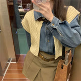 YESMYTOOL  -  High Street Vintage Denim Shirts With Knitted Cardigans Vest Spring 2024 Loose Chic New Slim Casual Daily Office Lady