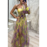 YESMYTOOL  -  Fashionable women's new single shoulder split print dress, sexy temperament, elegant and flowing long skirt