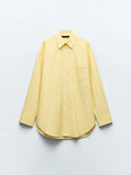 YESMYTOOL  -  Fashion Chic Yellow Striped Blouse For Women Casual Lapel Single Breasted Long Sleeve Shirt Summer Ladies Vacation Beach Tops