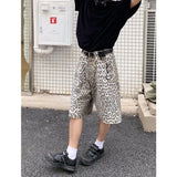 YESMYTOOL  - Women's Shorts Jeans Leopard High Waist Straight Pants Streetwear Harajuku Y2K Vintage Female Wide Leg Denim Five Points Trouser