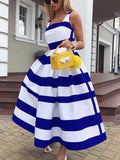 YESMYTOOL  -  Women Elegant Off Shoulder Long Party Dress New Summer Striped Print Sleeveless Dress Fashion Chic A-Line Suspender Beach Dress