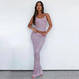 YESMYTOOL  -  Knitted Bright Silk Sexy Women Two Piece Set 2024 Autumn New Spaghetti Strap Camis Crop Top Hip Wrap Long Skirt Party Clubwear