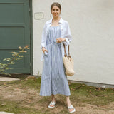 YESMYTOOL  -  Striped Halterneck Cotton Linen Dresses Summer New Casual Beach Vacation Sleeveless Loose Women Long Dresses Maxi Boho Sundress