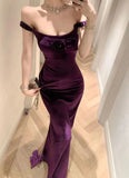 YESMYTOOL  -  Velvet Sleeveless Long One-piece Dress Gown Purple Women Elegant Party Maxi Dress