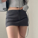 YESMYTOOL  -  Grey Micro Skirt for Women 2024 Summer Slim Low Waist Sexy Mini Skirt Shorts Casual Basic Y2k Skort Gyaru Korean Fashion