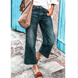 YESMYTOOL  -  Autumn Female Flare Jeans School Girls Frayed Hem Cropped Denim Pants Plus Size Ankle-length Woman Vintage Trousers Loose