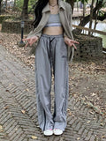 YESMYTOOL  -  Casual Vintage Gray Sweatpants Women Summer Harajuku  Streetwear Baggy Cargo Pants Straight Wide Leg Y2k Joggers