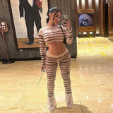 YESMYTOOL  -  Mesh Print See Through Sexy Two Piece Set for  Women Autumn Slim Long Sleeve Crop Top High Waist Casual Pants Party Clubwear