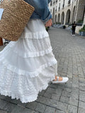 YESMYTOOL  -  white skirt women cotton ruffled layered midi skirt spring summer skirt boehmian style long skirts for women