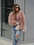 YESMYTOOL  -  Luxury Faux Fur Short Jacket Fashion 2024 Women Autumn Winter Warm Long Sleeve Coat Elegant Female Commute Cardigan Outwear