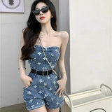 YESMYTOOL  -   Spicy Girl Fried Street 2024 Summer New Bra Top Denim Jumpsuit Shorts Women's Casual Fashion Jumpsuit Female Clothing