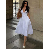 YESMYTOOL  -  WHITE COTTON CORSET dress women Sleeveless Midi Dress deep V-neck sexy summer dresses elegant women party dress