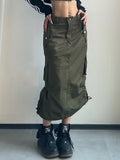 YESMYTOOL  -  Long Cargo Skirt Women Y2k Streetwear Vintage Pocket High Waist Side Split Shirring Casual Straight Skirt Korean Faldas