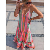 YESMYTOOL  -  Women's Chic V-Neck Patchwork Halter Long Dresses female Sleeveless Backless Print Casual Loose Robes dress Summer Fashion 2024