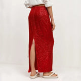 YESMYTOOL  -  Solid Color Sequin Back Split Casual Long Skirt Y2k 2024 Autumn Shiny Hiigh Waist  Hip Wrap Straight Maxi Skirt Party Streetwear