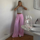 YESMYTOOL  -  2024 Summer Slim Wide Leg Suit Pants High Waist Pants French Pink Casual Floor Towers Women's Versatile Draping Feel Trousers