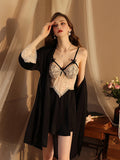 YESMYTOOL  -  Sexy Pajamas for Women Sleepwear Summer Ice Silk Nightgown Bathrobe Suspender Sex Lingerie Nightdress with Robe Babydoll Chemise