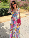 YESMYTOOL  -  Elegant Printed Strap Dress Women Chic Sleeveless Backless Patchwork Female Maxi Dresses 2024 Summer Lady Beach A-line Vestidos