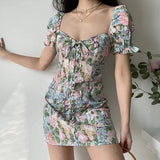 YESMYTOOL   - Woman's Hotsweet Dresses Lolita Style A-LINE slash neck Petal Sleeve Miniskirt Printing Slim female clothing