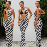 YESMYTOOL  -  Sexy Zebra Stripes 3 Pieces Bikini Set 2024 Summer Beach Wear Hollow Out Bikinis Swimsuit With Beach Skirt Swimwear Cover-up