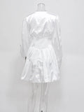 YESMYTOOL  -   Elegant White Sexy V Neck Mini Dress Female Lantern Long Sleeve Retro Casual Ball Gown Dresses High Waist Fashion