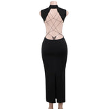 YESMYTOOL  -  Women 2024 Sleeveless Black Long Dress Hollow Out Party Robe Spring Sexy Backless Bow Maxi Dress Female Club Clothing Dresses