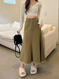 YESMYTOOL  -  Women New Korean 2024 Retro Brown High Waist Festival A-line Jean Skirt Summer Streetwear Gray Elegant Tassel Denim Long Skirts