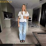 YESMYTOOL  -Kozoca Summer Unique Women‘s T-shirt Basic Fashion O-neck Elastic Pleated Tops White Lady Short Sleeve Casual Shirts for Women