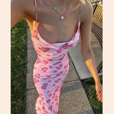 YESMYTOOL  -  New summer sexy strap backless rose print maxi dress seaside vacation style slim fitucollar elegant dress