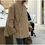 YESMYTOOL  -  Casual Solid Oversize Blazer Coats Women Long Sleeve Pocket Button Jacket 2024 Autumn New Female High Street Tops Outwear