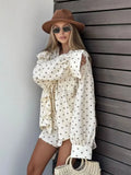 YESMYTOOL  -  Women Spring Summer 100% Cotton Shorts Suit Office Lady Long Sleeve Loose Shirt + Shorts 2 Piece Sets Womens Outfits