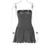 YESMYTOOL  - Kawaii Strapless Mini Dress Y2k Coquette Clothes Dresses For Women Grey Ribbed Petite Dress Cutecore Girls