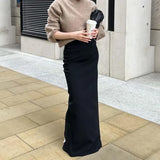 YESMYTOOL  -   Long Black Skirt Women Vintage High Waist Bodycon Chic and Elegant Slit Maxi Tight Skirt Autumn Winter Office Lady