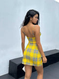 YESMYTOOL  -  Summer Women's Mini Dress Fashion Y2K Women's Yellow Plaid Sling Dress Slim Sexy Package Hip Dress Club dopamine women's dresses