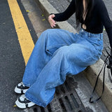 YESMYTOOL  -   Vintage Baggy Jeans for Women Y2K Streetwear Washed High Waist Loose Pocket Wide Leg Jeans Casual Korean Denim Trousers