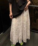 YESMYTOOL  -  Lace Jacquard White Long Skirt Women 2024 New Casual Simple Elastic Waist A-line Faldas Bottom Korean Fashion Chic Midi Skirts