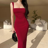 YESMYTOOL  -  Sexy Party Club Red Sleeveless Backless Dress Summer 2024 New Sexy Female Tight Dress Elegant Hot Korean Women Dresses Sweet