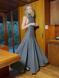 YESMYTOOL  -  Elegant Backless Maxi Dress for Women Sexy Halter Sleeveless Draped Dress Summer Fashion Evening Party Dresses 2024 Gray