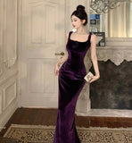 YESMYTOOL  -  Velvet Sleeveless Long One-piece Dress Gown Purple Women Elegant Party Maxi Dress