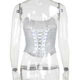 YESMYTOOL  - Silver Sparkling Busiter Corset Top Club Wear Sexy Backless Bandage Crop Tops for Womens 2024 Y2k Tube Tops