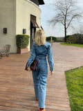 YESMYTOOL  -  Women Y2k Denim Jumpsuit Long Sleeve Elegant Jumpsuits Female Lapel Jeans Overalls Streetwear Summer Office Lady Romper