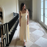 YESMYTOOL  -  Elegant Satin Strap Maxi Dress for Women Sexy Square Collar Sleeveless Slim Party Dresses Summer Fashion Backless Long Robe 2024