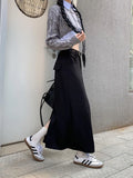 YESMYTOOL  -  Grey Skirts Women Black High-waist Side-split Midi Skirt Ladies A-line Vintage Elegant All-match Simple Fashion Streetwear Y2K